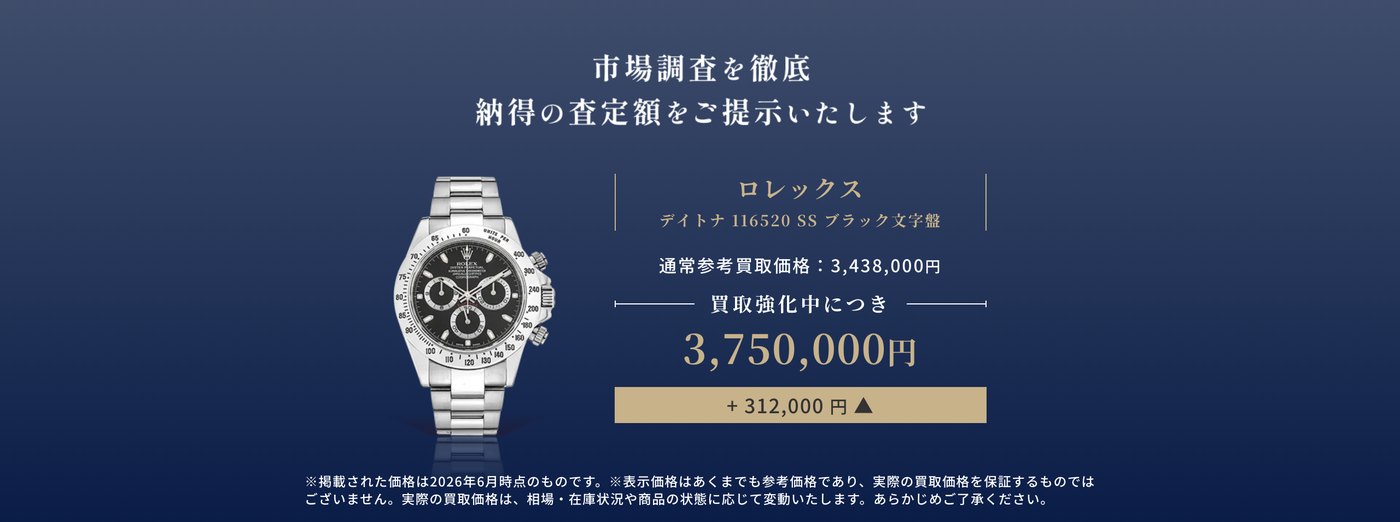 ブラリバのロレックス買取強化例(デイトナ 116520 通常参考買取価格3,438,000円が買取強化中につき3,750,000円)